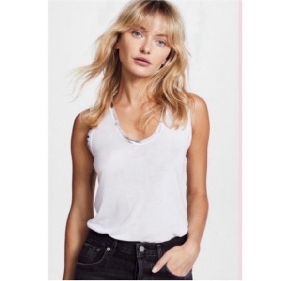 Zadig and Voltaire Shirt Tam Gold Tank Top Hand Painted Modal White Sz S NEW - Picture 1 of 14